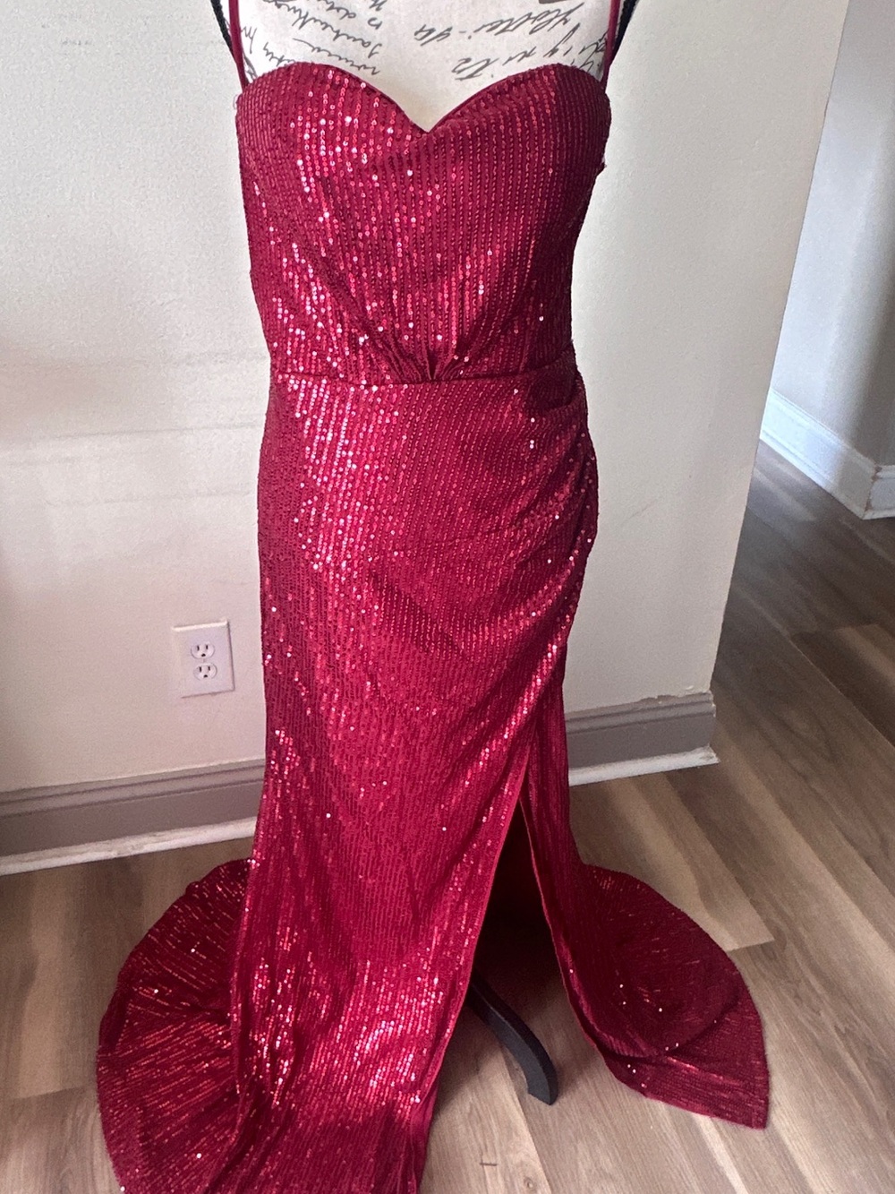 Strapless Sequin Evening Gown - Red